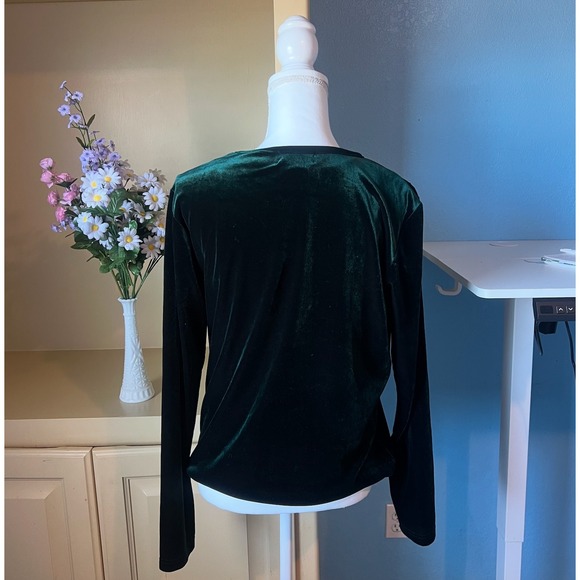 Vtg Emerald Green Velvet Top Medium Fairy 90s Y2K Goth Witchy Whimsigoth Grunge - Picture 3 of 7